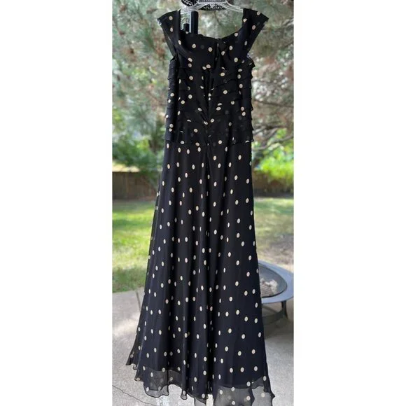 Vintage 90s hetta B Maxi Dress Sz 12 100% Silk Polka Dot Black White Sleeveless - Picture 2 of 13